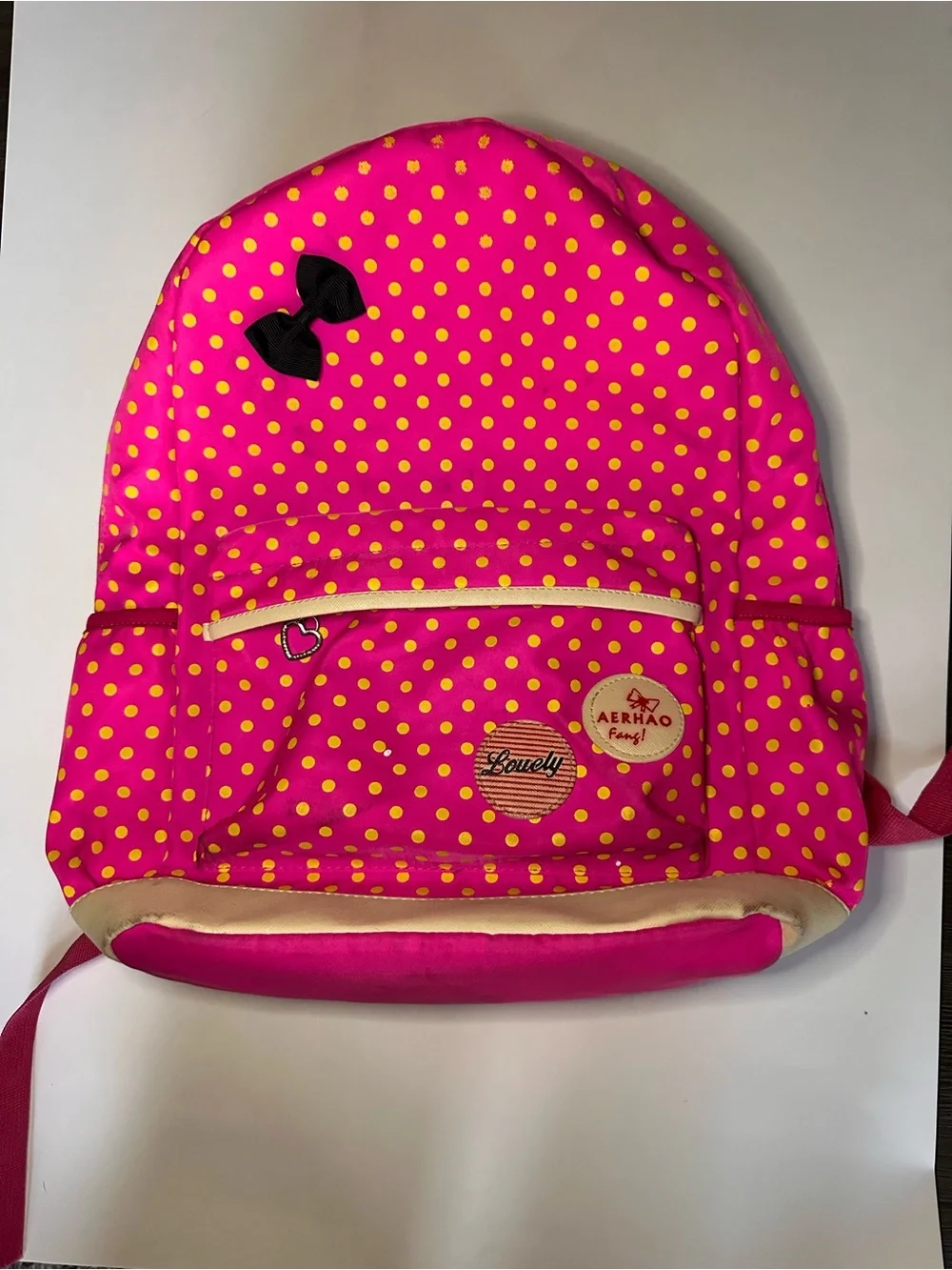 Kids Pink Polka Dot Backpack with Yellow Dots